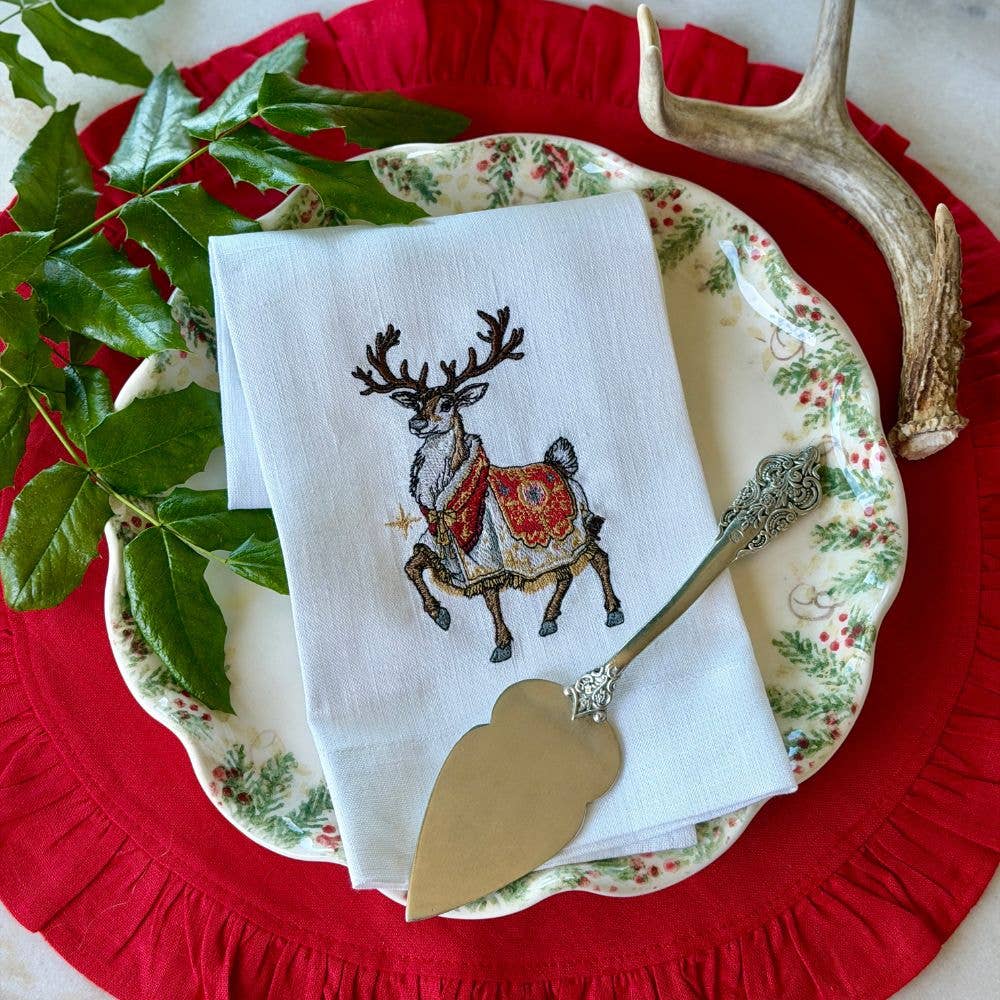 Royal Reindeer White Linen Towel