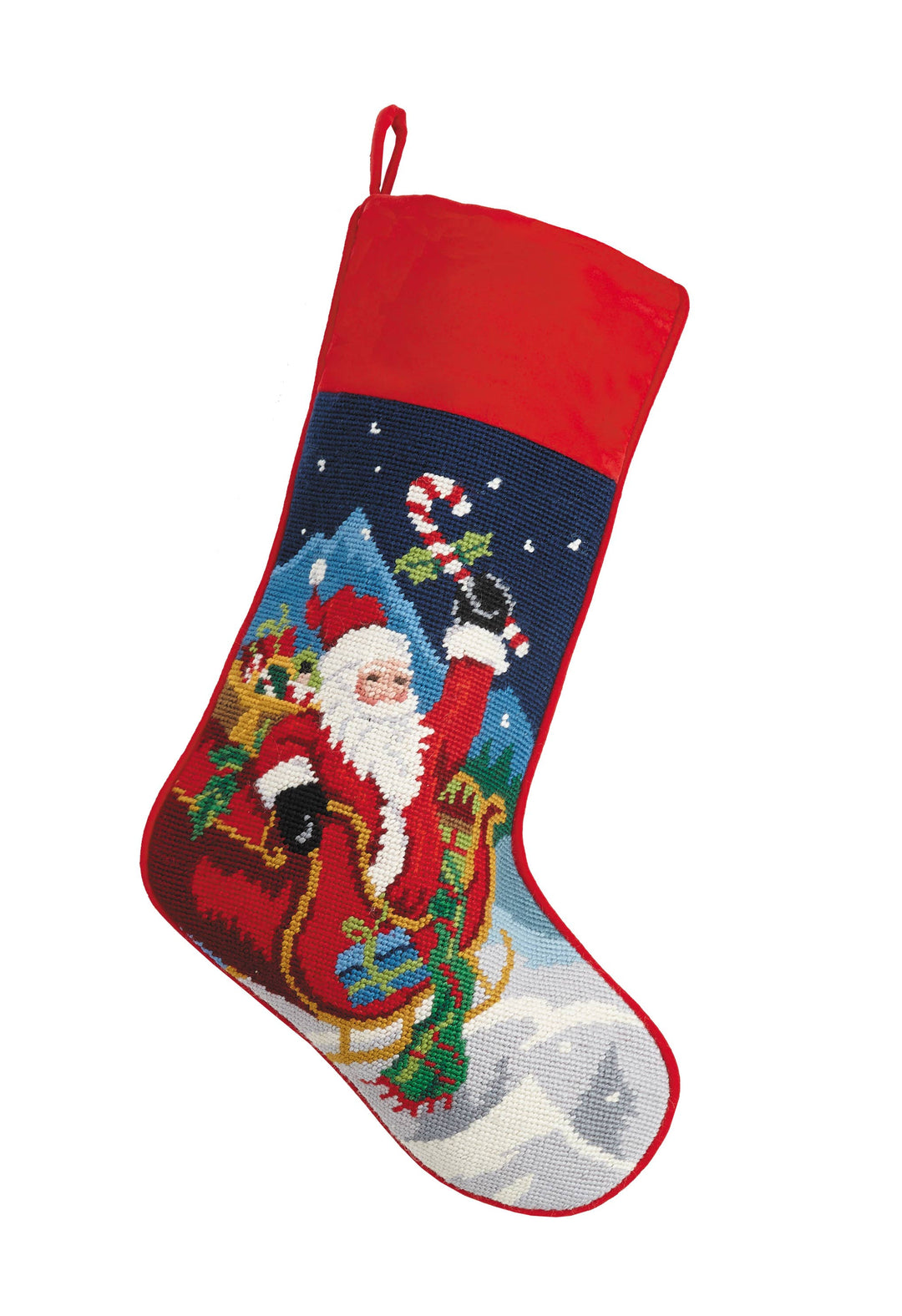 Santa Sleigh Needlepoint Stocking