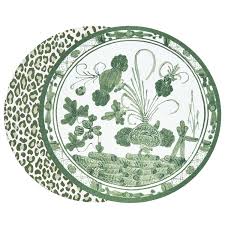 VIDA Faenza and Cheetah Reversible Round Placemats Set of 4 (White and Green)