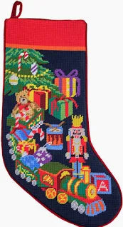Toy Train Needlepoint Stocking