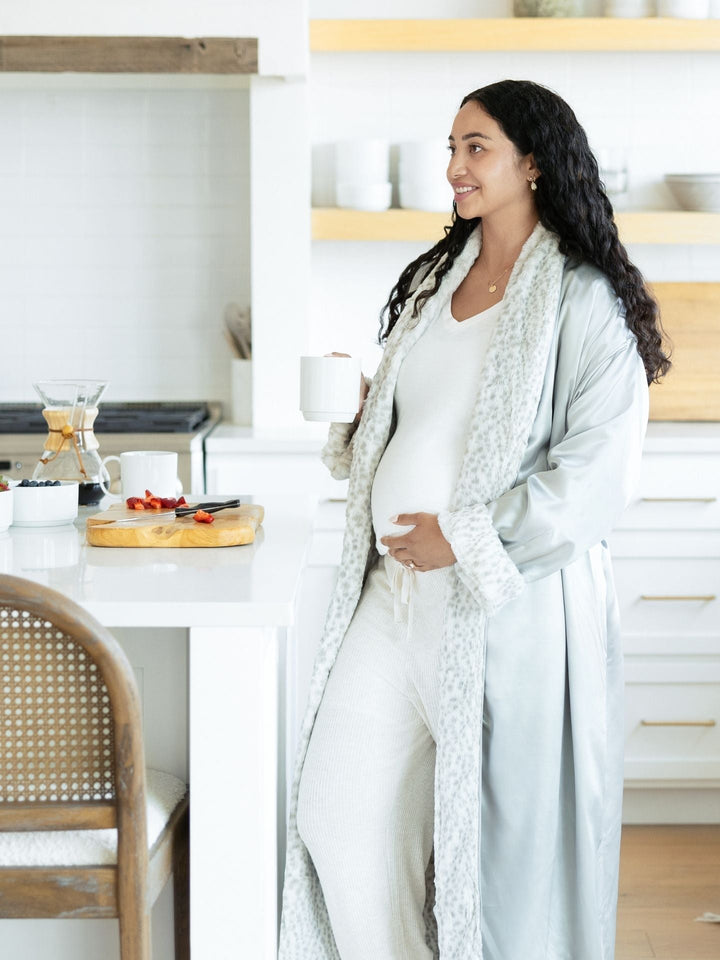 Luxe Satin Robe Snow Leopard