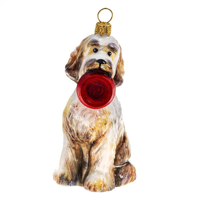Goldendoodle with Dog Dish Christmas Ornament