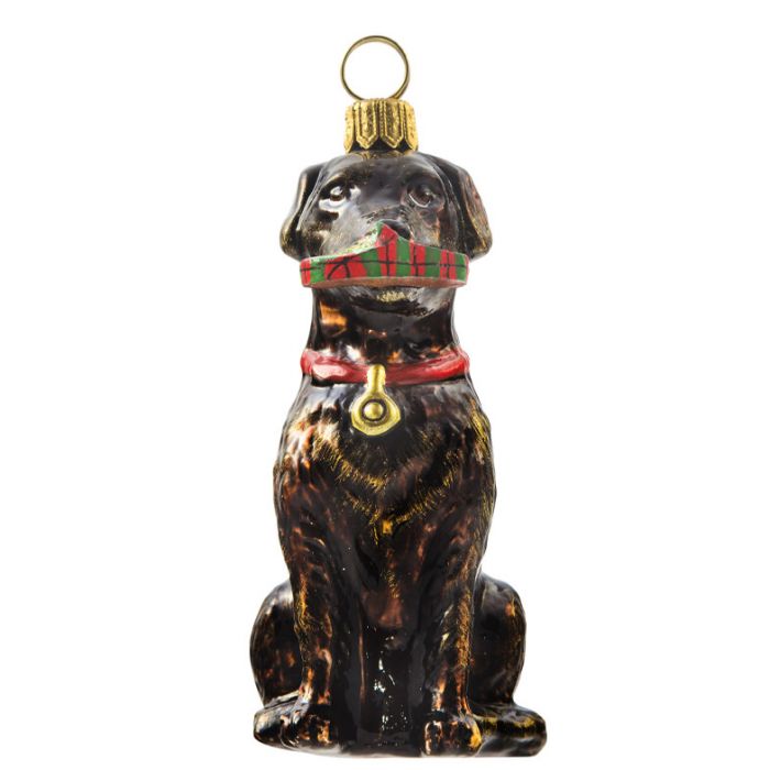 Chocolate Lab with Tartan Plaid Slipper Christmas Ornament