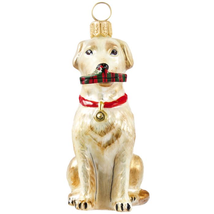 Yellow Lab with Tartan Plaid Slipper Ornament