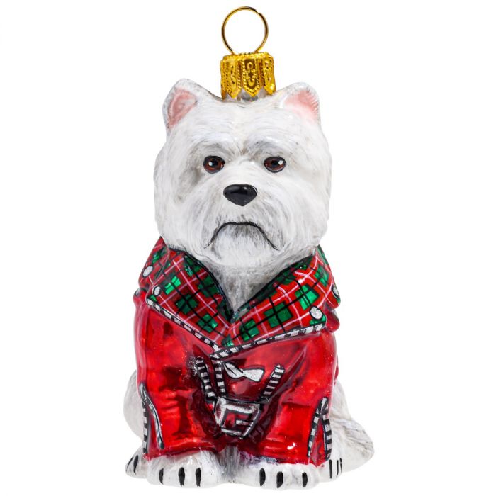 Westie in Red Motorcycle Jacket Christmas Ornament