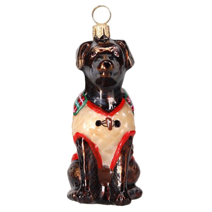 Chocolate Lab in Barbour Coat Christmas Ornament