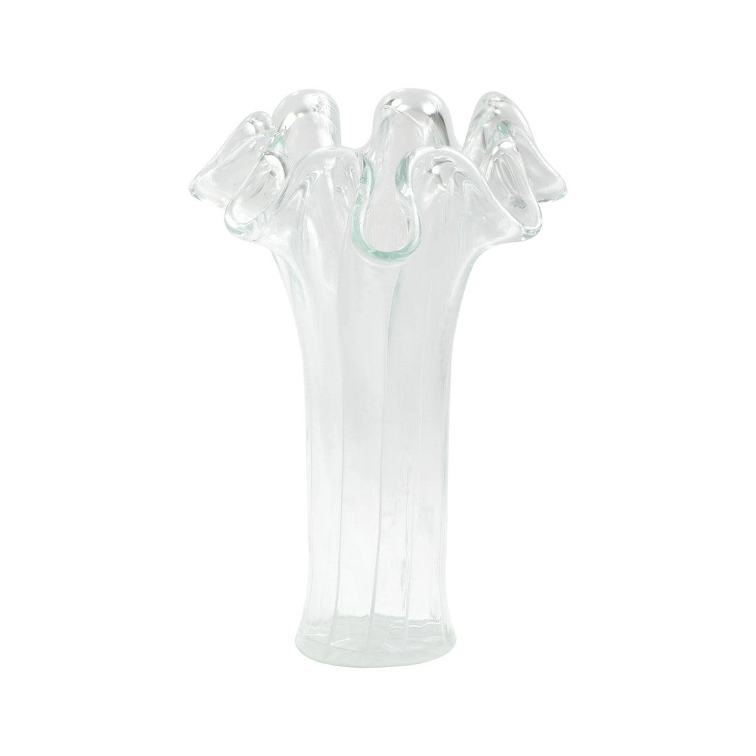 Onda Glass Clear w/ White Lines Short Vase