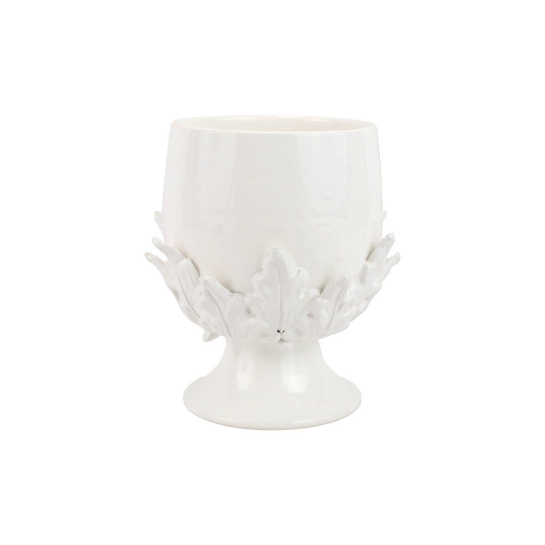 Rustic Garden White Acanthus Leaf Small Footed Cachepot