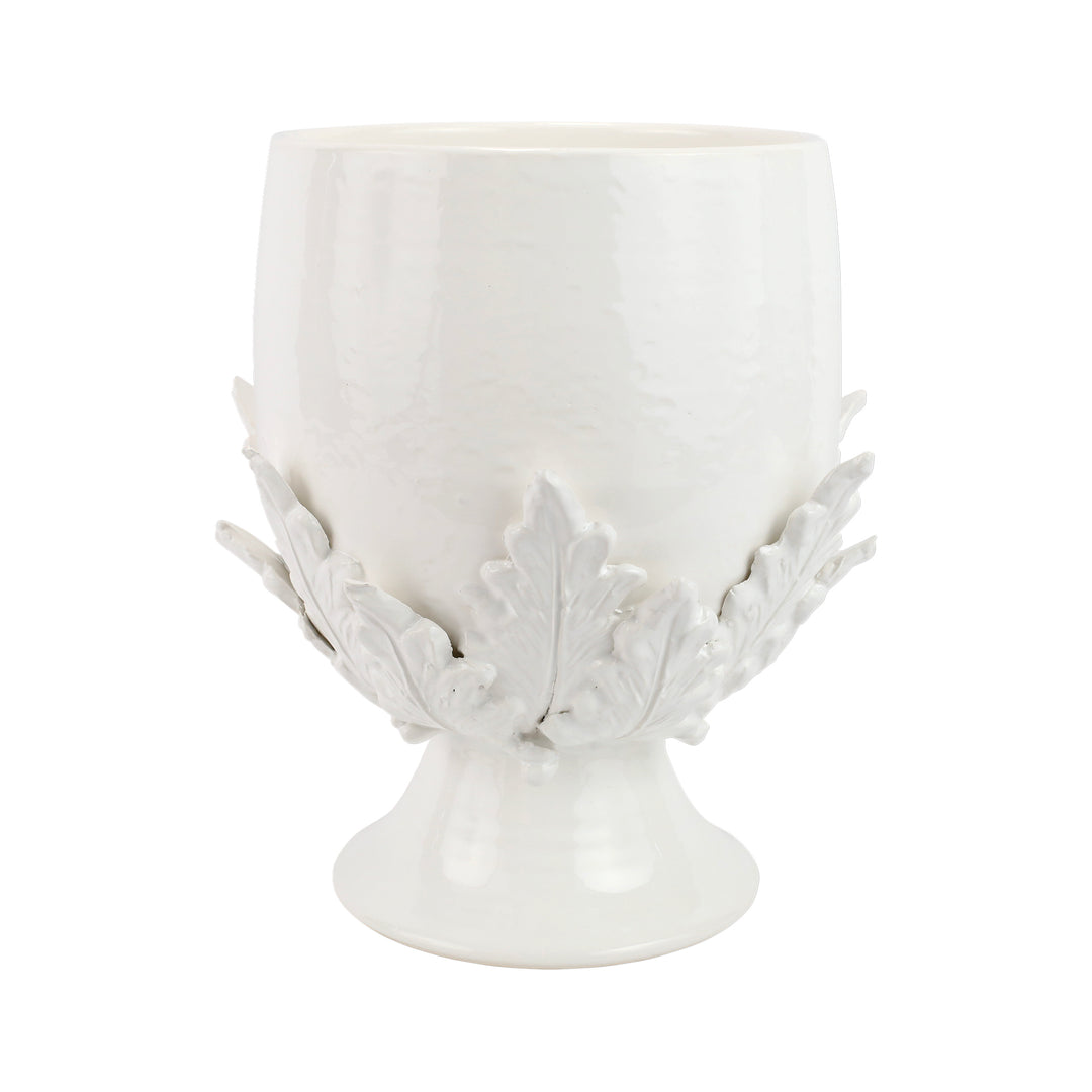 Rustic Garden White Acanthus Leaf Large Footed Cachepot